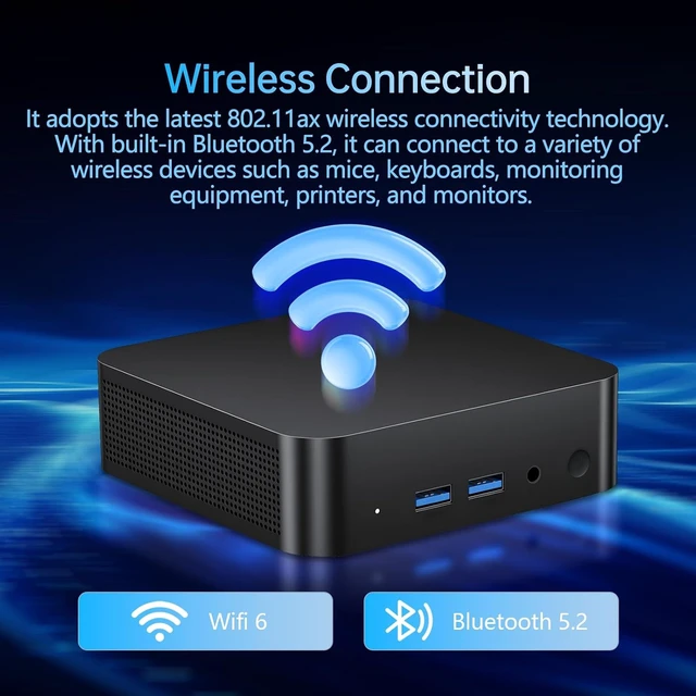Alt view image 6 of 7 - Mini PC, Core i3-6100U with 8GB RAM 256GB SSD, 2 Cores 4 Threads, Desktop Computer with 4K Display Support, WIFI 6, BT 5.2, USB *4, TYPE-C*2, HDMI*2, Win 11 Pro, Small PC for Work Study Multitasking