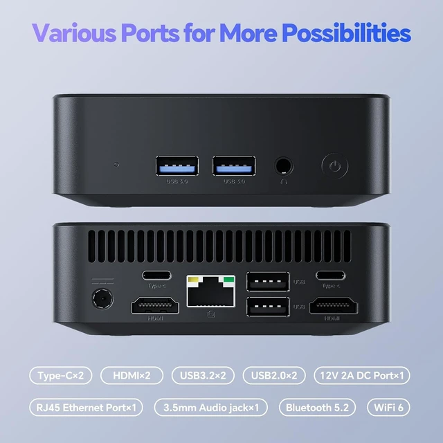 Alt view image 2 of 7 - 2026 Mini Desktop Computer, 16GB RAM, 1TB SSD, Intel Core i3-6100U, Win 11 Pro, Support Triple Screen 4K@60Hz, WiFi5, Bluetooth, HDMI, USB3.2 Gen1, Type-C, LAN Port, for Work, Home, Office