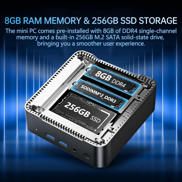Alt view image 7 of 7 - Mini PC, Core i3-6100U with 8GB RAM 256GB SSD, 2 Cores 4 Threads, Desktop Computer with 4K Display Support, WIFI 6, BT 5.2, USB *4, TYPE-C*2, HDMI*2, Win 11 Pro, Small PC for Work Study Multitasking