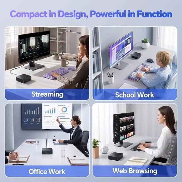 Alt view image 4 of 7 - 2026 Mini Desktop Computer, 16GB RAM, 1TB SSD, Intel Core i3-6100U, Win 11 Pro, Support Triple Screen 4K@60Hz, WiFi5, Bluetooth, HDMI, USB3.2 Gen1, Type-C, LAN Port, for Work, Home, Office