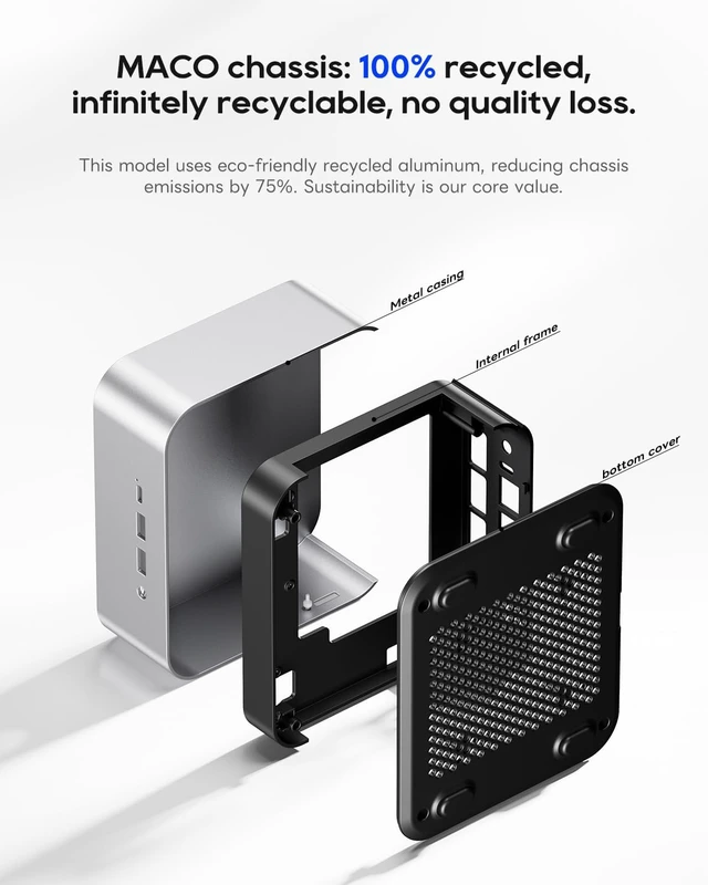 Alt view image 7 of 7 - AOOSTAR MACO 470 Mini PC, AMD Ryzen AI 9 HX 470, 32GB LPDDR5-8000 RAM, No SSD, Radeon 890M, OCuLink, Dual USB4, Triple M.2, Dual 2.5G LAN, WiFi 7