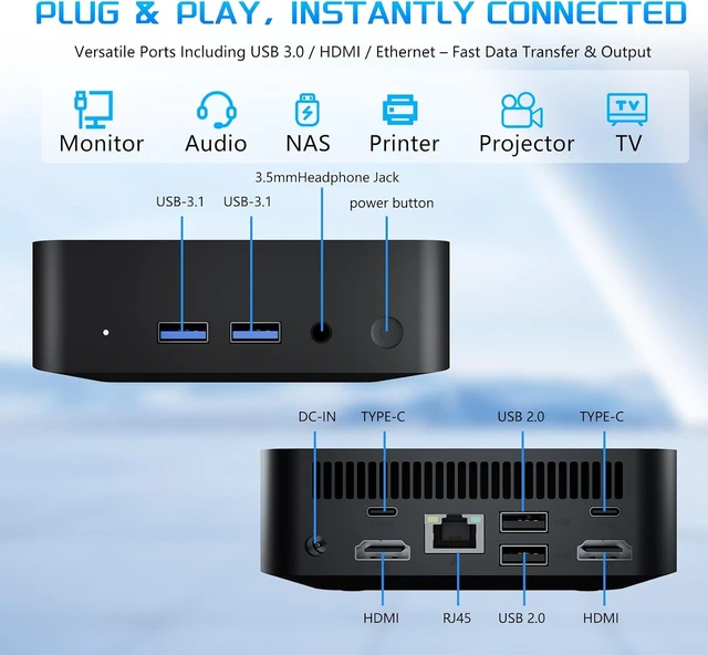 Alt view image 6 of 7 - Mini PC, Mini Desktop Computer with Core i3 6100U, 8GB RAM, 256GB SSD, Dual 4K Display, 2*Type-C, 2*HDMI, 4*USB WiFi 6, BT 5.2, Win 11 Pro, Small PC for Home, Office Multitasking