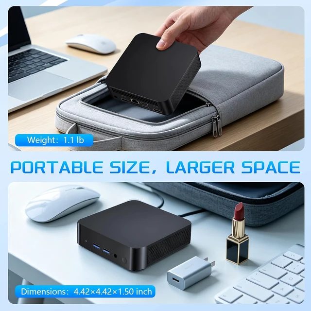 Alt view image 7 of 7 - Mini PC, Mini Desktop Computer with Core i3 6100U, 8GB RAM, 256GB SSD, Dual 4K Display, 2*Type-C, 2*HDMI, 4*USB WiFi 6, BT 5.2, Win 11 Pro, Small PC for Home, Office Multitasking