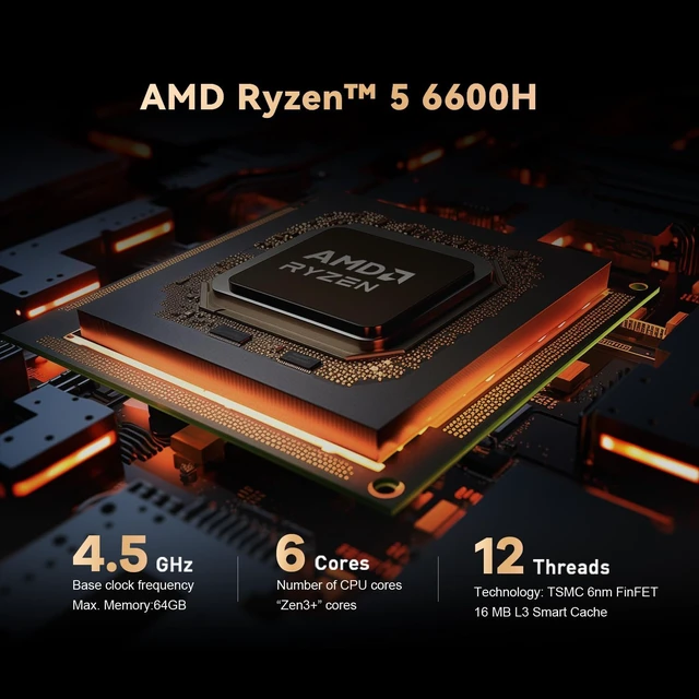 Alt view image 4 of 7 - TRIGKEY Mini Computers S6 AMD Ryzen 5 6600H AMD Radeon 660M 6core 1900 MHz 16GB SODIMM DDR5 4800Mhz 500GB M.2 PCIE4.0 X4(2280) HDMI 2.0+DP1.4+USB4.0 Triple High-Definition Display