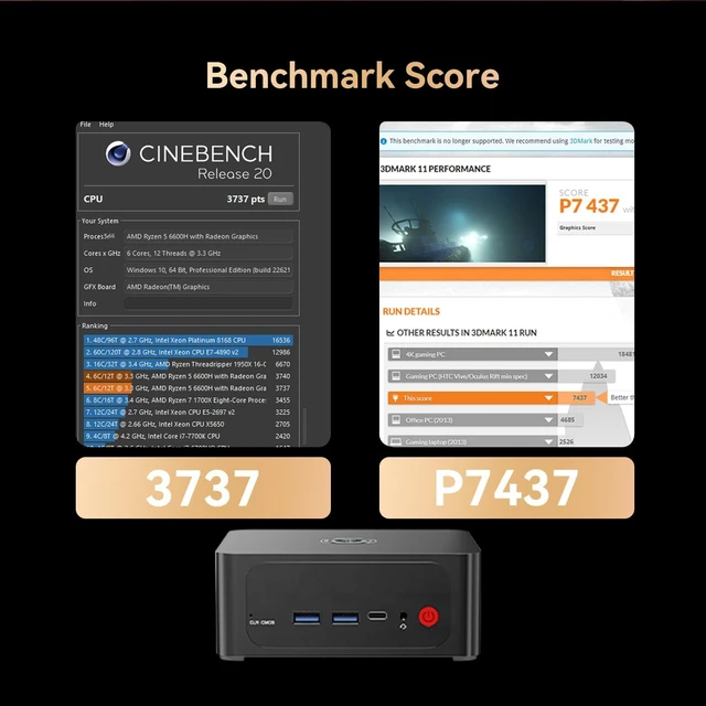 Alt view image 6 of 7 - TRIGKEY Mini Computers S6 AMD Ryzen 5 6600H AMD Radeon 660M 6core 1900 MHz 16GB SODIMM DDR5 4800Mhz 500GB M.2 PCIE4.0 X4(2280) HDMI 2.0+DP1.4+USB4.0 Triple High-Definition Display