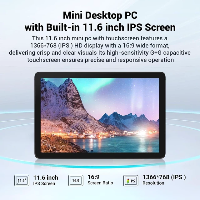Alt view image 6 of 7 - 11.6" Mini PC Computer Industrial Embedded Panel PC N5095, Win 11 Mini Tablet with Touchscreen, 8GB RAM 128GB eMMC, Dual 4K Screen Display HDMI2.0 & Type-C3.1, Dual RS232, WiFi5, BT4.2