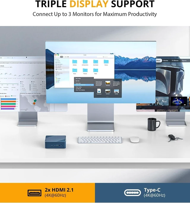 Alt view image 7 of 7 - Glorlin Mini PC, Ryzen 5 3500U, 8GB RAM/256GB SSD, WiFi6 BT5.3, Gigabit LAN