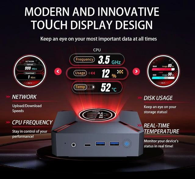 Alt view image 3 of 7 - Mini PC Win11 Pro, Mini Computers Core i9-12900HK (14C/20T, up to 5.0GHz) 32GB DDR4,DP/HDMI 8K/4K,1TB PCIe 3.0 SSD, WiFi 6, BT 5.2 Desktop Computers for Office & Business(32GB+1TB)
