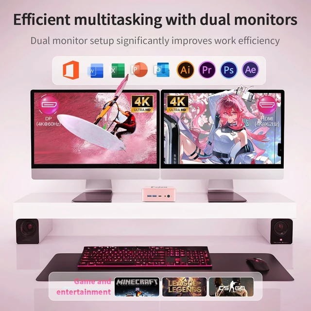 Alt view image 4 of 7 - Pink Mini PC, AMD Ryzen 5 3500U, 16GB RAM 512GB SSD Mini Desktop Computer