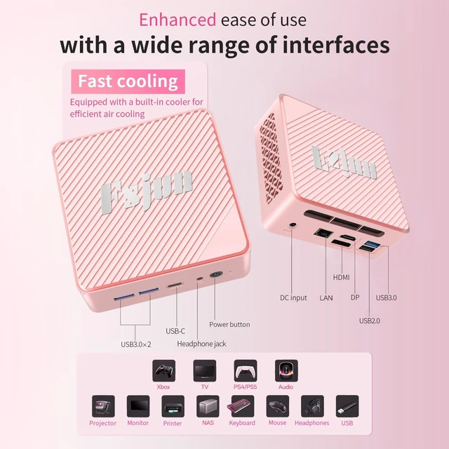 Alt view image 5 of 7 - Pink Mini PC, AMD Ryzen 5 3500U, 16GB RAM 512GB SSD Mini Desktop Computer