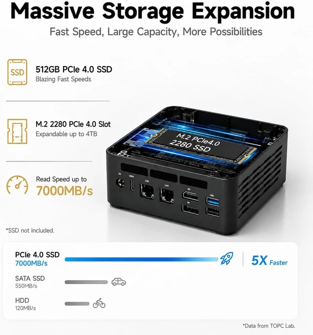 Alt view image 3 of 7 - TOPCtec TA1 AI Mini PC, AMD Ryzen AI 9 365(10-Core 20-Thread,Up to 5.0GHz)