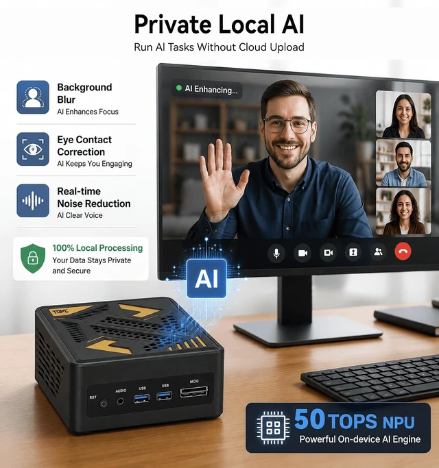 Alt view image 4 of 7 - TOPCtec TA1 AI Mini PC, AMD Ryzen AI 9 365(10-Core 20-Thread,Up to 5.0GHz)