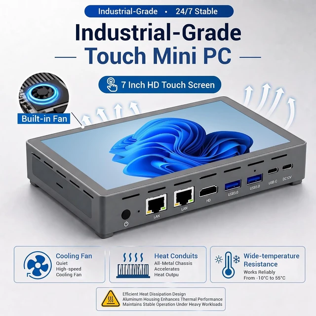Alt view image 3 of 7 - 7" Touchscreen Mini PC, Intel N95, Win 11, 16GB LPDDR5 512GB SSD