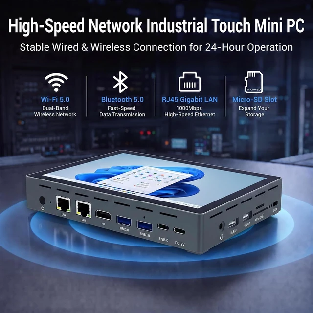 Alt view image 6 of 7 - 7" Touchscreen Mini PC, Intel N95, Win 11, 16GB LPDDR5 512GB SSD
