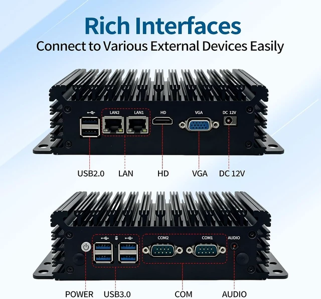 Alt view image 2 of 7 - Fanless Mini PC 8GB 128GB Dual COM Dual LAN HD VGA 24/7 Operation