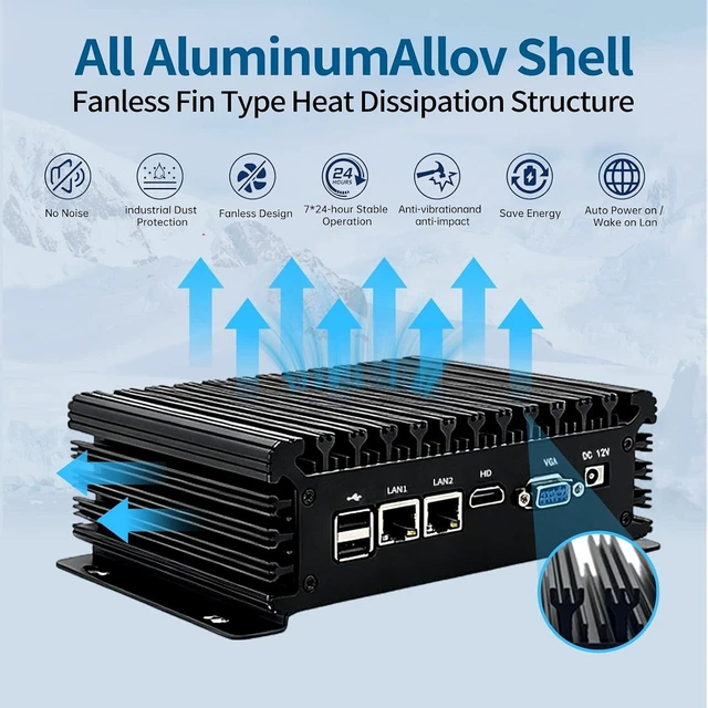 Alt view image 3 of 7 - Fanless Mini PC 8GB 128GB Dual COM Dual LAN HD VGA 24/7 Operation