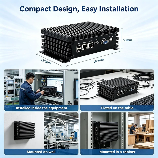 Alt view image 6 of 7 - Fanless Mini PC 8GB 128GB Dual COM Dual LAN HD VGA 24/7 Operation