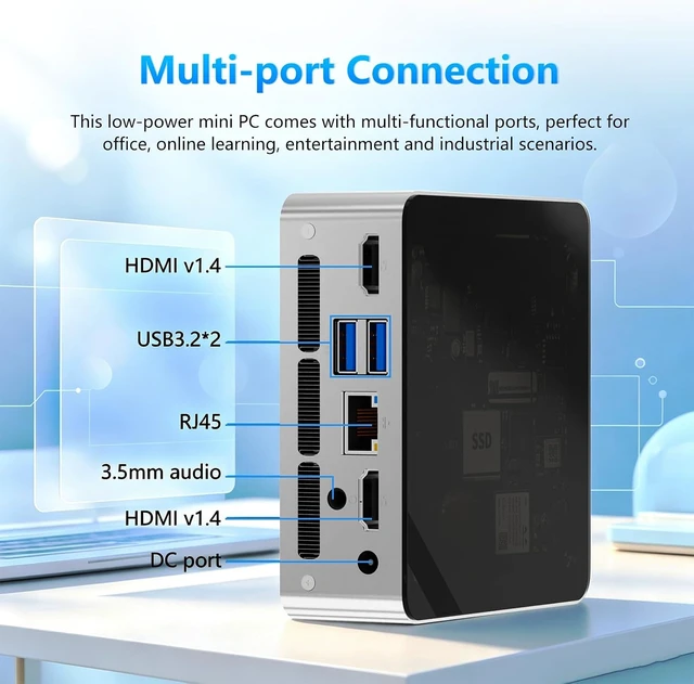 Alt view image 6 of 7 - Mini PC Computers Pentium 5405U(Up to 2.3 GHZ),12GB RAM 256GB SSD4K Dual Display Mini Desktop Computer for Home/Office 2 Year Coverage