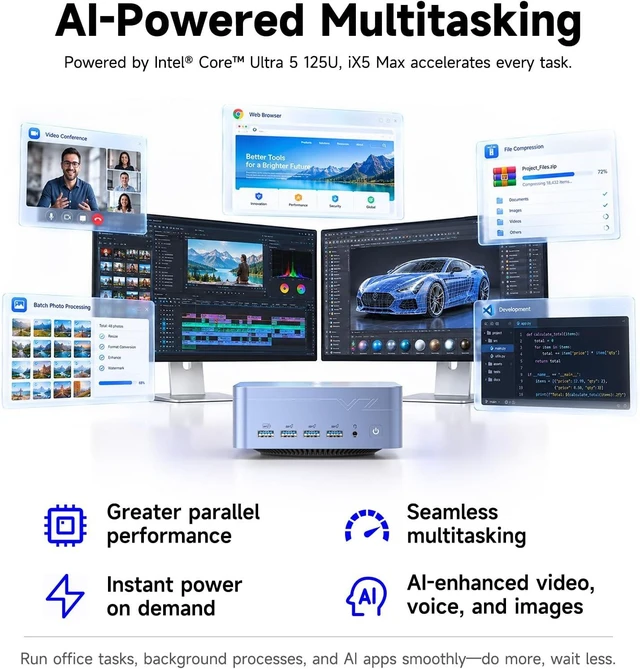 Alt view image 3 of 7 - iX5 Max Mini PC, Intel Core Ultra 5 125U, 32GB LPDDR5, 1TB SSD
