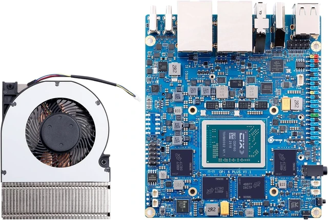 Alt view image 2 of 7 - Orange Pi 6 Plus 32GB RAM 12 Core 64 Bit LPDDR5 Single Board Computer, CIX SoC 45TOPS AI NPU Mini PC Run Linux, Android, Windows, ROS2 OS with Heat Dissipation Assembly with Cooling Fan