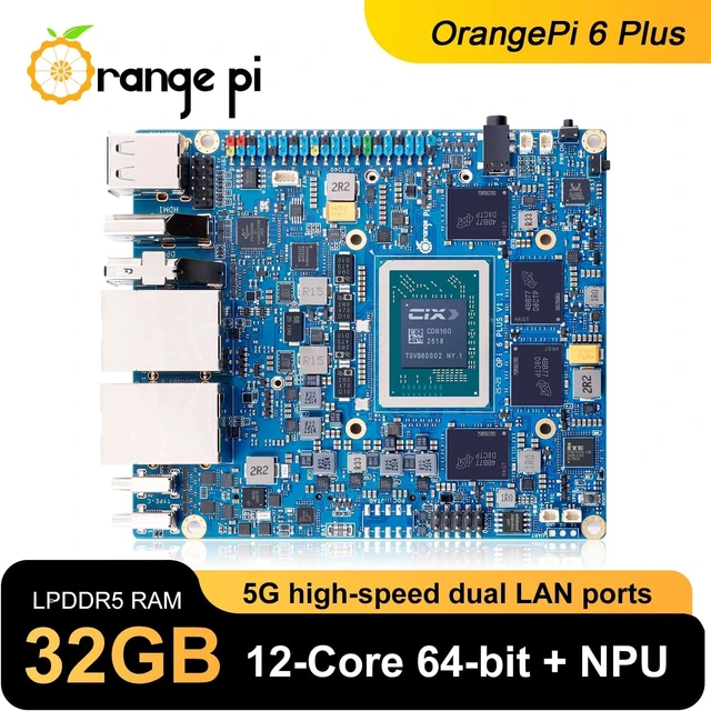 Alt view image 5 of 7 - Orange Pi 6 Plus 32GB RAM 12 Core 64 Bit LPDDR5 Single Board Computer, CIX SoC 45TOPS AI NPU Mini PC Run Linux, Android, Windows, ROS2 OS with Heat Dissipation Assembly with Cooling Fan
