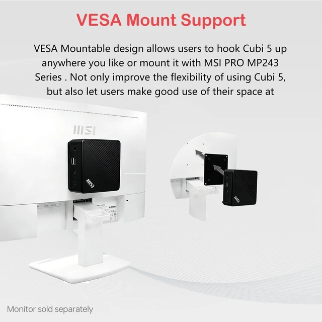 Alt view image 5 of 7 - PCONLINE Customized Desktop, Made with MSI Cubi 5 Business Compact Desktop, Intel Core i7-1255U, Support 4K, 16GB / 64GB RAM, 512GB / 1TB / 2TB SSD, DP, Wi-Fi 6, HDMI, Win 11 Pro