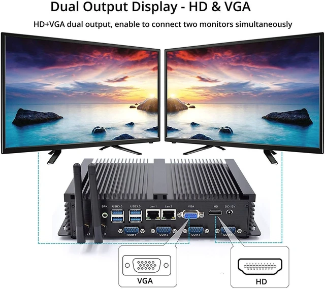 Alt view image 2 of 7 - Silent Industrial Mini PC, i5 CPU Fanless Mini Computer, 8GB DDR3L RAM, 512GB SSD, 4xCOM RS232, 2xNICs, HD&VGA Dual Display, WiFi, Full Metal Case, W-11 Pro