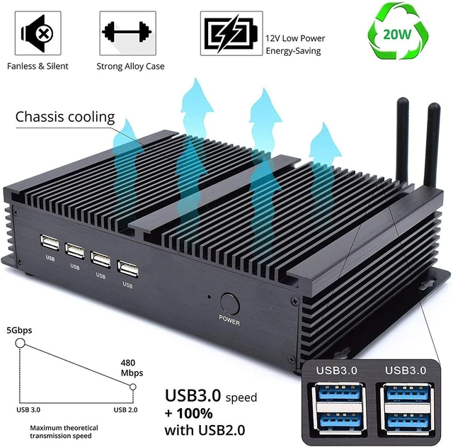 Alt view image 4 of 7 - Silent Industrial Mini PC, i5 CPU Fanless Mini Computer, 8GB DDR3L RAM, 512GB SSD, 4xCOM RS232, 2xNICs, HD&VGA Dual Display, WiFi, Full Metal Case, W-11 Pro