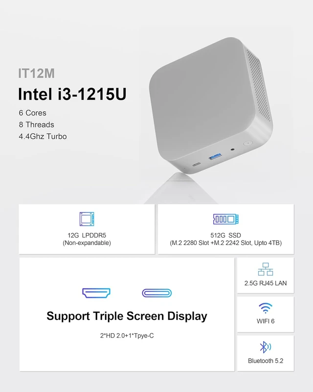 Alt view image 2 of 7 - 11 Pro Mini PC Intel Core i3-1215U 6C/8T, Business Home Office PC