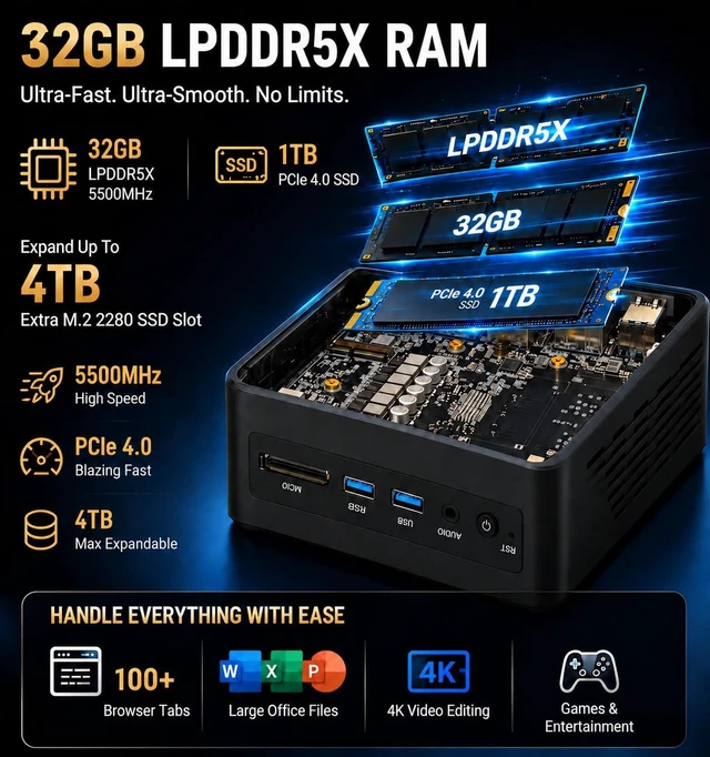 Alt view image 3 of 7 - TOPCtec TA1 Mini PC,AMD Ryzen AI 9 HX 370 CPU,32GB RAM 1TB SSD,Up to 5.1GHz