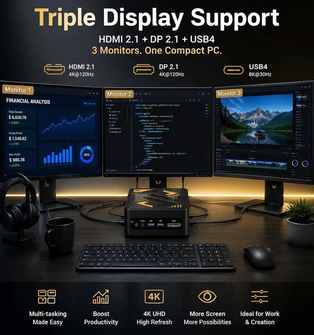 Alt view image 5 of 7 - TOPCtec TA1 Mini PC,AMD Ryzen AI 9 HX 370 CPU,32GB RAM 1TB SSD,Up to 5.1GHz