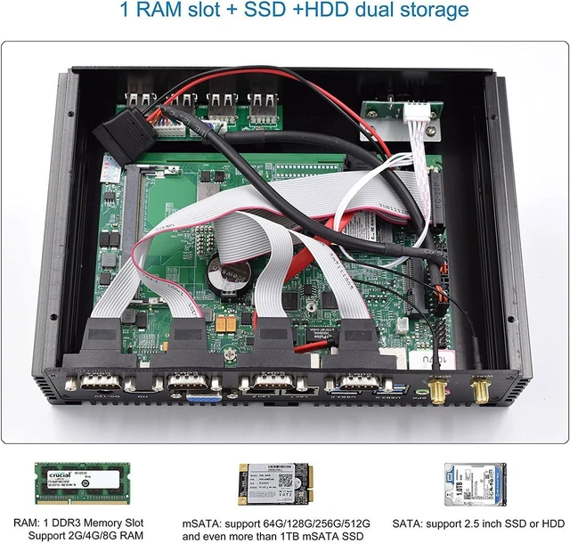 Alt view image 6 of 7 - Silent Industrial Mini PC, i5 CPU Fanless Mini Computer, 8GB DDR3L RAM, 512GB SSD, 4xCOM RS232, 2xNICs, HD&VGA Dual Display, WiFi, Full Metal Case, W-11 Pro