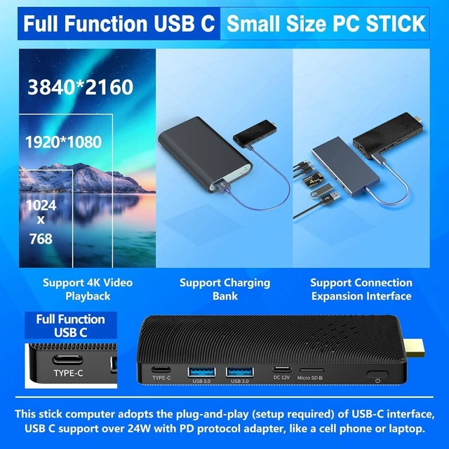 Alt view image 6 of 7 - Mini PC Stick Fanless, Celeron J4105, 8GB RAM 128GB Storage, Micro Computer Stick Supports 4K 60HZ HDMI, USB PD3.0, Gigabit Ethernet, Wi-Fi 5 on Business, Industrial, Office, Media, Video