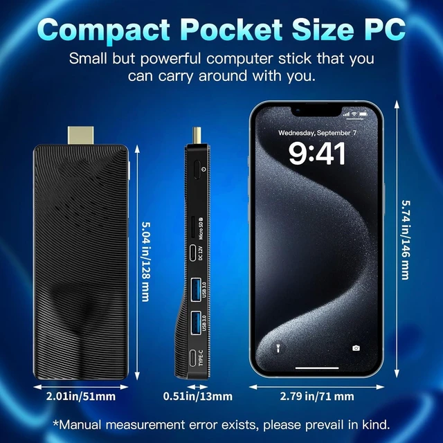 Alt view image 7 of 7 - Mini PC Stick Fanless, Celeron J4105, 8GB RAM 128GB Storage, Micro Computer Stick Supports 4K 60HZ HDMI, USB PD3.0, Gigabit Ethernet, Wi-Fi 5 on Business, Industrial, Office, Media, Video