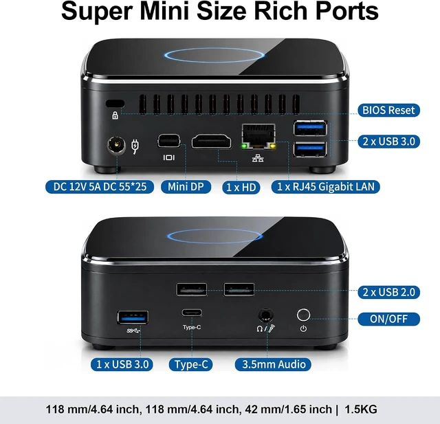 Alt view image 4 of 7 - SJRC Mini PC, Core i3-6100U (2C/4T), Mini Desktop Computer, DDR4, M.2 SATA, Barebone NO RAM/SSD/OS, 4K Dual Display, Gigabit Ethernet, Small Computer for Office, Home & School