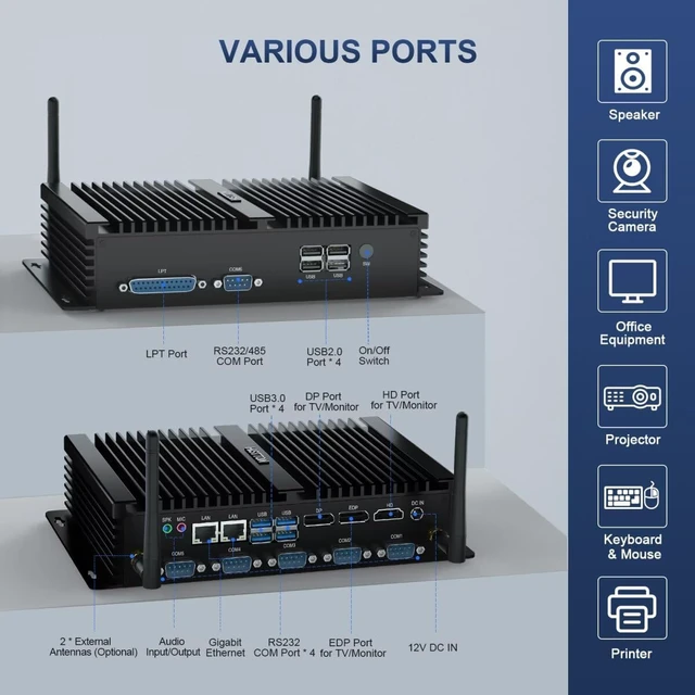 Alt view image 5 of 7 - HISTTON Fanless Mini PC Desktop PC 5-8250U, 8GB RAM/128GB SSD/1TB HDD