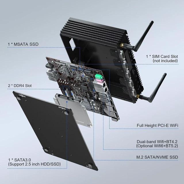 Alt view image 3 of 7 - HISTTON Fanless Industrial PC i5-8250U Desktop PC, DDR4 32GB RAM 512GB
