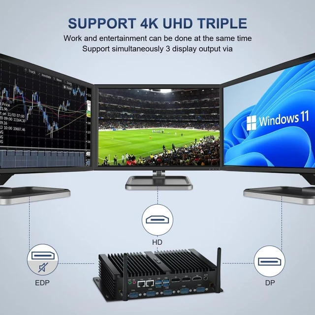 Alt view image 4 of 7 - HISTTON Fanless Industrial PC i5-8250U Desktop PC, DDR4 32GB RAM 512GB