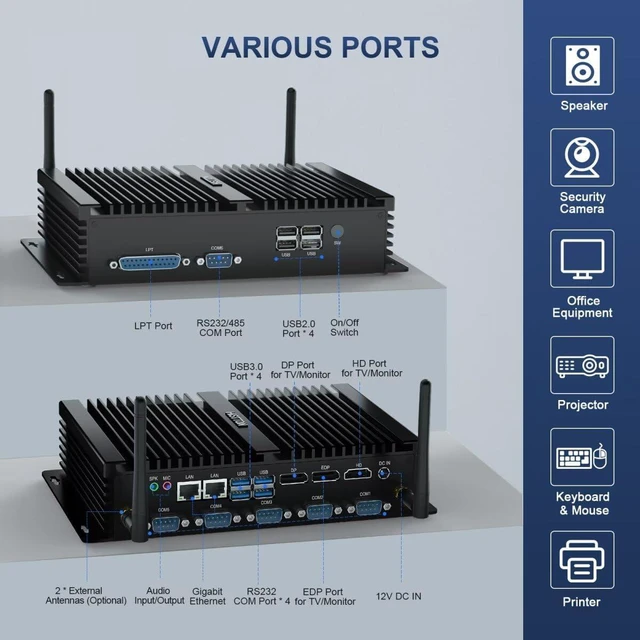 Alt view image 5 of 7 - HISTTON Fanless Industrial PC i5-8250U Desktop PC, DDR4 32GB RAM 512GB