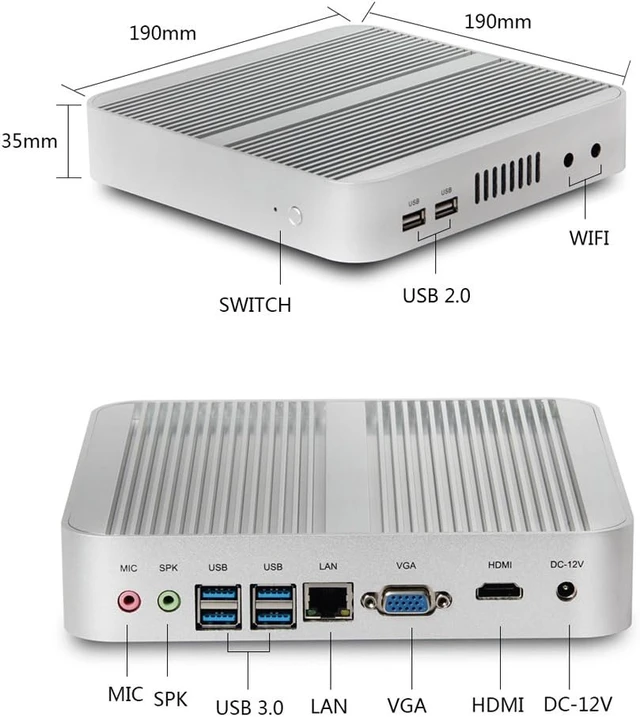 Alt view image 3 of 7 - Mini Desktop Computer, Fanless Nettop with i5 5th Gen. CPU, 16GB RAM, 128GB SSD, 4xUSB 3.0, HD Port, Metal Case