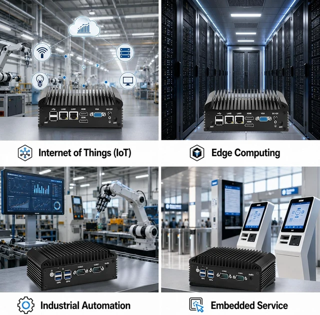 Alt view image 6 of 7 - SJRC Mini PC N150 Fanless Industrial Appliance, Dual Gigabit RJ45 LAN, 2 x RS232/RS485 COM, Embedded Mini Computer, 2 x HD & VGA, M.2 NVMe, mPCle, DDR4 32GB RAM 1TB SSD