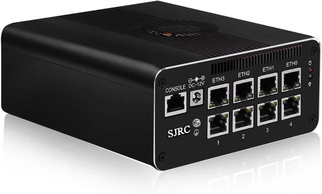Main image of SJRC Mini PC Firewall Micro Appliance, 12th Gen Pentium Gold 8505, 8 x i226V 2.5GbE LAN, DDR5 16GB RAM 256GB NVMe SSD, Support OPNsense, USB3.2, Type-C, TF Slot, 4 Display, Console
