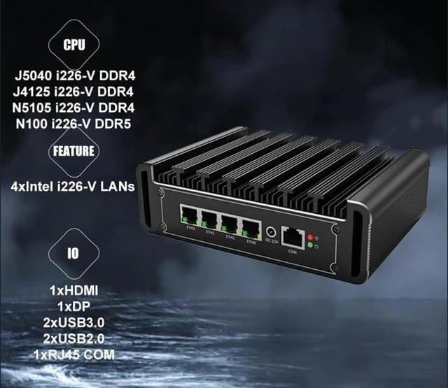 Alt view image 3 of 4 - Fanless Mini PC J6412 with 4 lntel i226-V 2.5G LANs,NO RAM NO SSD