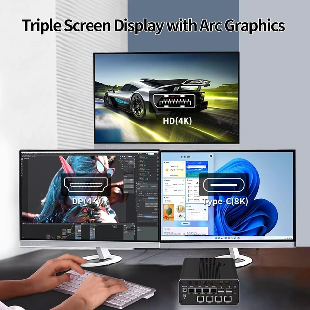 Alt view image 5 of 7 - SJRC Firewall Mini PC Gaming Core Ultra 5 125H((14C/18T, up to 4.5GHz), Barebone NO RAM/SSD/OS, 8 x i226V 2.5GbE LAN, 2 x USB 3.2 Gen2, 6 x USB2.0, HD+DP+Type-C 40Gbps, Win/Linux Support