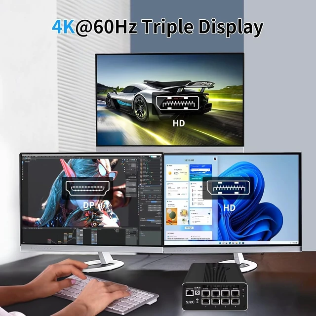 Alt view image 6 of 7 - SJRC Mini PC Core i7 1185G7, Micro Firewall Appliance 8 x i226-V 2.5GbE LAN, Home/Office Hardware Support OPNsense/Win 11, Console, Triple 4K HD/DP/USB C, Barebone (No RAM/SSD/OS)
