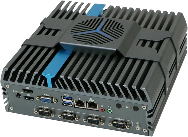 Alt view image 2 of 6 - Industrial PC with Fan, Mini Computer, IPC, I3 12100T 12300T, IX16, 2 x HDMI, VGA, 2 x LAN, 4 x RS485 COM, Expandable CAN, GPIO, 0 RAM, 0 Storage, Barebone No System