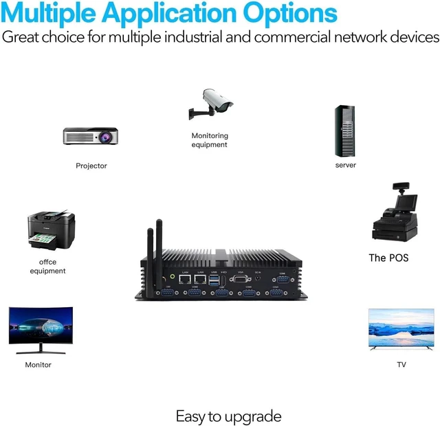 Alt view image 7 of 7 - VENOEN Industrial Fanless Mini PC J4125,Win 10 pro,Micro Desktop Computer 8G DDR4 256G SSD,HD,VGA,2 RJ45 LAN,6 RS232/485 COM,WiFi,BT