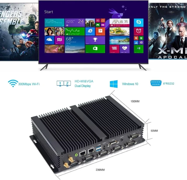 Alt view image 5 of 7 - VENOEN Industrial Fanless Mini PC J4125,Win 10 pro,Micro Desktop Computer 8G DDR4 256G SSD,HD,VGA,2 RJ45 LAN,6 RS232/485 COM,WiFi,BT