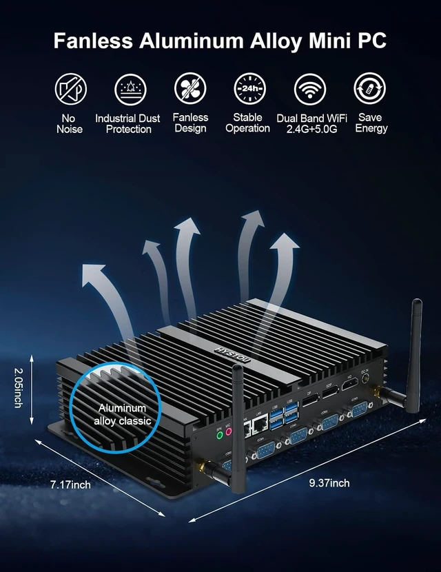 Alt view image 6 of 7 - HYSTOU Mini PC Windows 11 Pro, Mini Industrial Computer 8th i5-8250U(up to 3.4GHz) 8GB DDR4 512GB SSD Fanless mini pc, 4K Triple Display, WIFI5/BT4.2, 6RS232COM, Dual Gigabit Lan, VESA Mount, SIM Slot