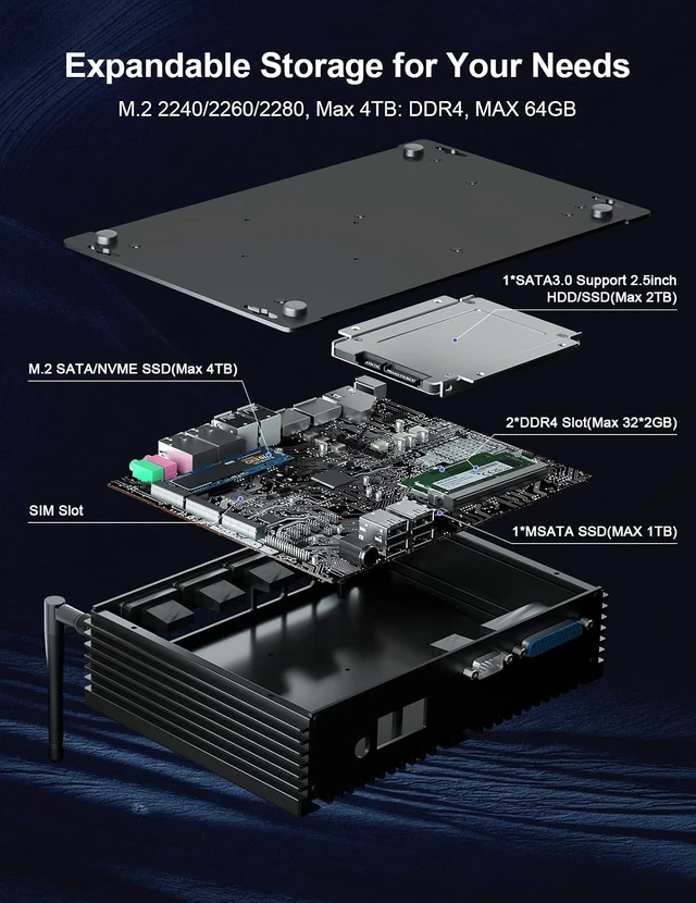 Alt view image 5 of 7 - HYSTOU Mini PC Windows 11 Pro, Mini Industrial Computer 8th i5-8250U(up to 3.4GHz) 8GB DDR4 512GB SSD Fanless mini pc, 4K Triple Display, WIFI5/BT4.2, 6RS232COM, Dual Gigabit Lan, VESA Mount, SIM Slot
